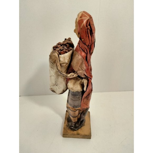 Old Woman Carrying Bag of Beans Vintage Mexican Paper Mache Figure Folk Art - Picture 2 of 7